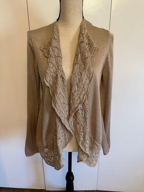 Women's Metallic Knit Open Cardigan Sweater - Light Gold